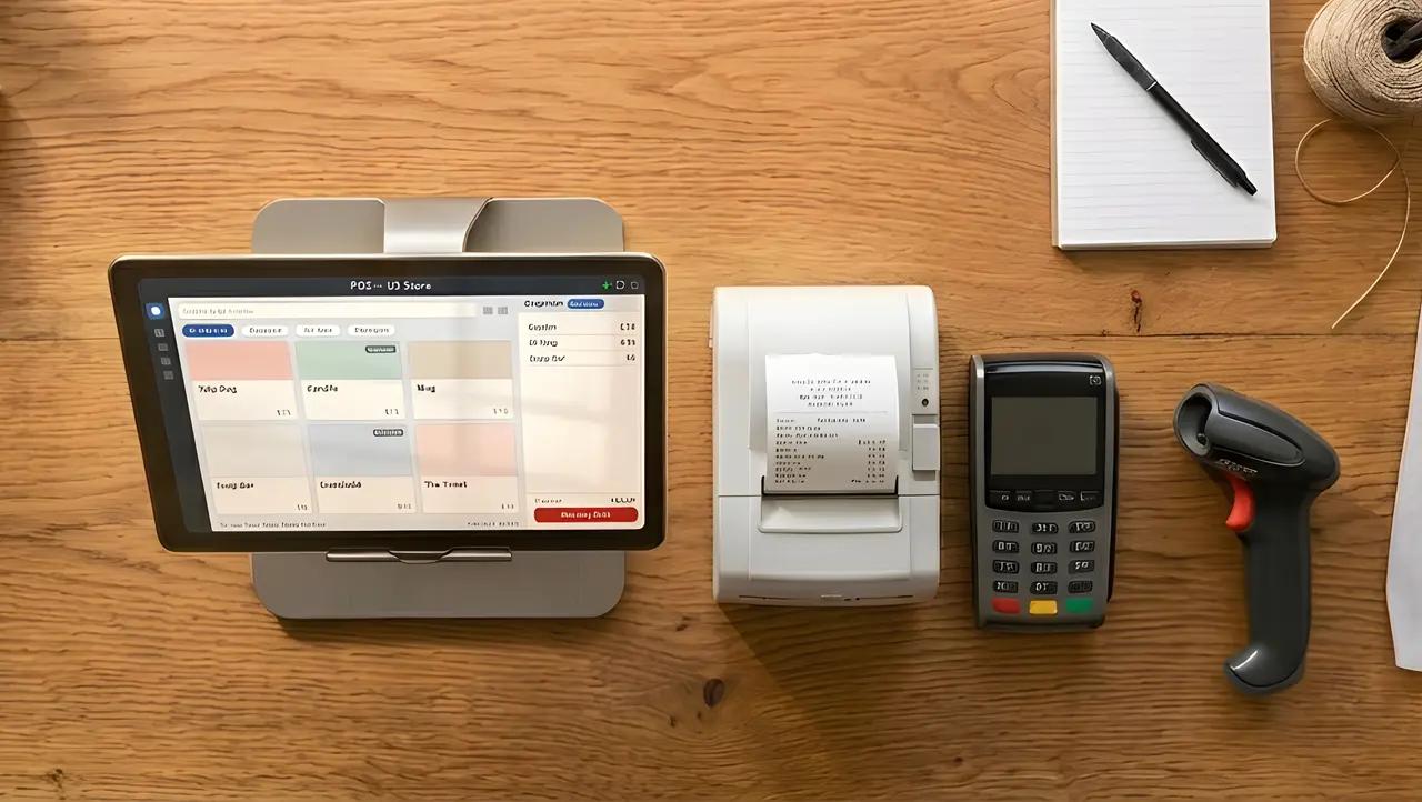 Equips TPV i accessoris sobre una taula per explicar com triar un sistema de punt de venda.